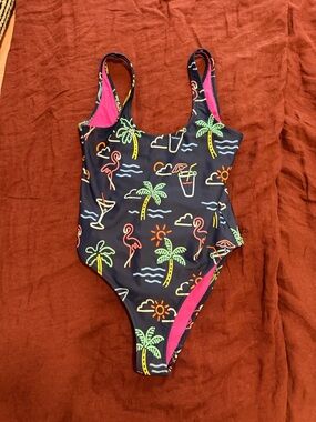 Chubbies One-Piece Swimsuit with Neon Tropical Print